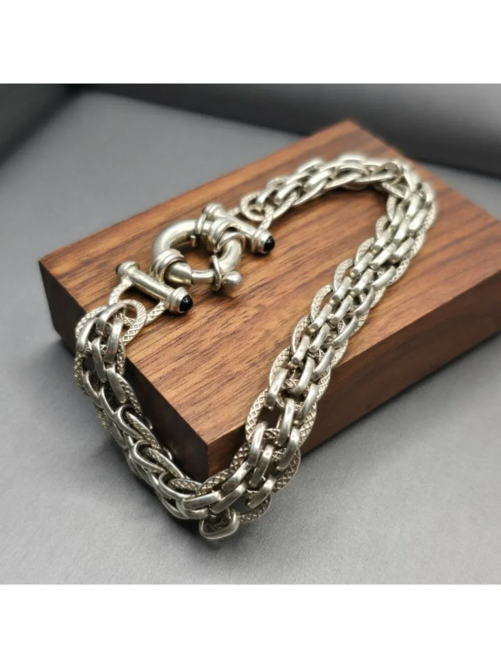 Vintage Sterling Silver Heavy Woven Statement Bracelet 6.75" 925 8.5mm Chain - Picture 7 of 12